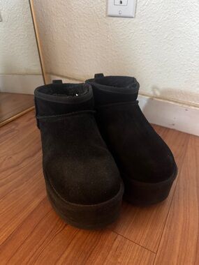 UGG Black Suede Platform Ankle Boots